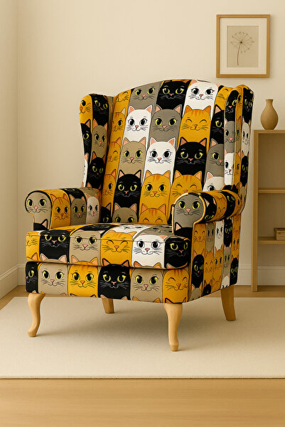 Enesar Home Hayvan Desenli Kedi Desenli Dijital Baskı Döşemelik Kumaş