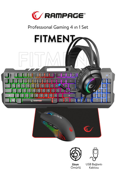 Rampage Fitment Rgb Gaming Combo Oyuncu Klavye Mouse Kulaklık Mousepad Set (Rampage Türkiye Garantili)