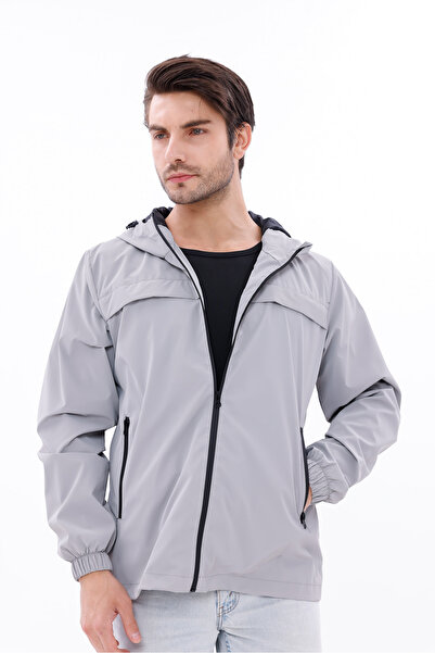 freemen Ανδρικό ανοιχτό γκρι με κουκούλα Nova ύφασμα ελαφρύ και ανθεκτικό κομψό εποχιακό αδιάβροχο αδιάβροχο