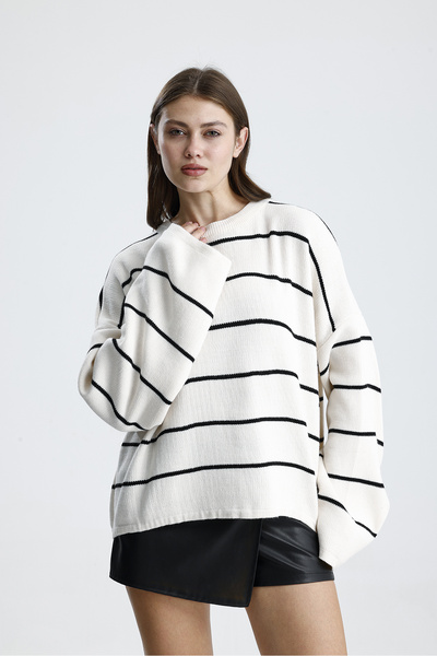 dgs look Pulover de damă cu dungi supradimensionate
