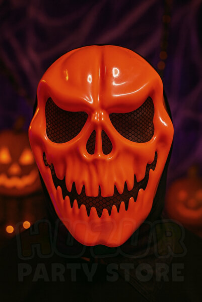 Huzur Party Store Balkabağı Suratlı Maske Arkası Siyah Tüllü Halloween Partis...