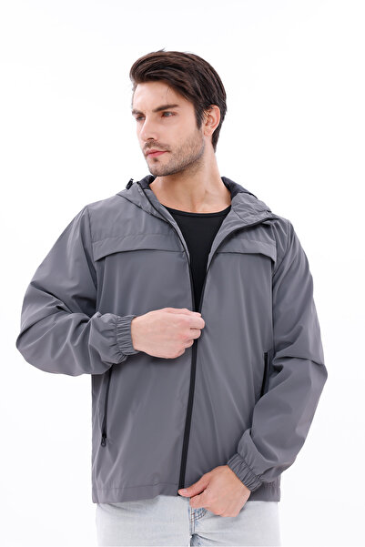 freemen Men's Anthracite Hooded Nova Fabric Lightweight and Durable Stylish Seasonal Water and Windproof Raincoat
