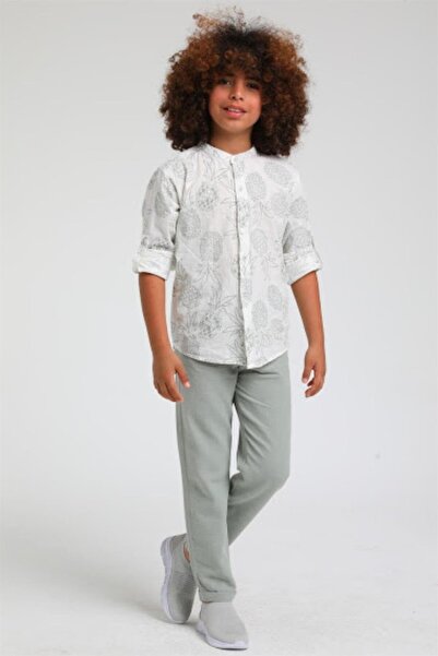 Jack Lions Mojo Boy Judge Collar Pineapple Linen Shirt 23109 Mint