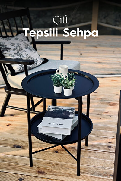 hemetalaksesuar Katlanır Çift Tepsili Sehpa