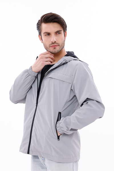 freemen Ανδρικό ανοιχτό γκρι με κουκούλα Nova ύφασμα ελαφρύ και ανθεκτικό κομψό εποχιακό αδιάβροχο αδιάβροχο