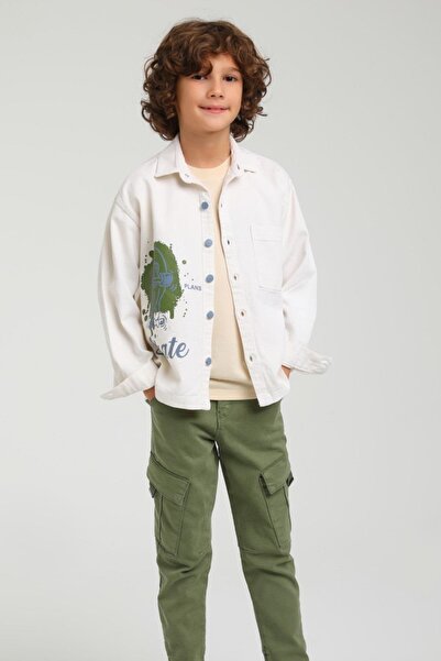Jack Lions Boy's Back Printed Denim Shirt Jacket 24100 Cream-Khaki