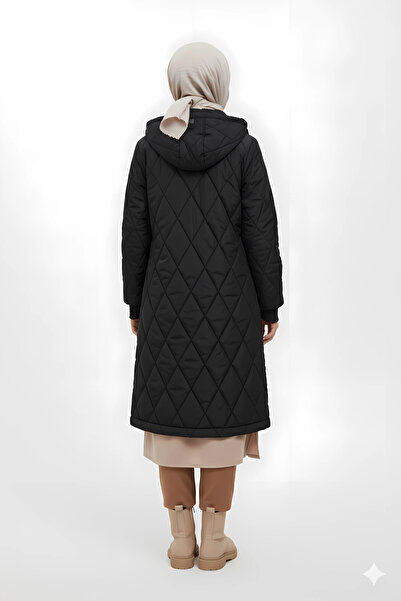 hazelin Γυναικείο μαύρο μακρύ παλτό με καπιτονέ επένδυση HZL25W-BD151381