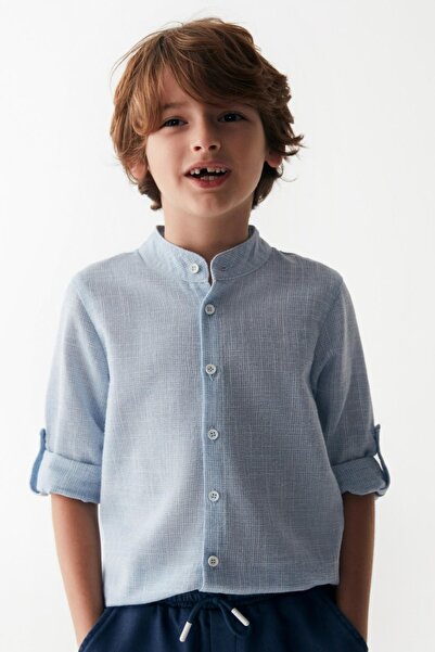 nk kids قميص للأولاد بياقة حكيم مصنوع من القطن بنسبة 100% 46513 أزرق