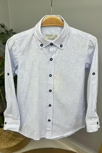 Mojo Bebek Mojo Boy's Fold Sleeve Striped Shirt 1753 Blue