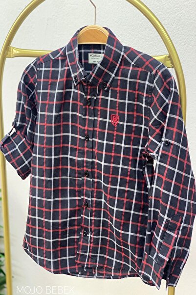 Woorage Boy's Patterned Fold Sleeve Shirt 3800 Black