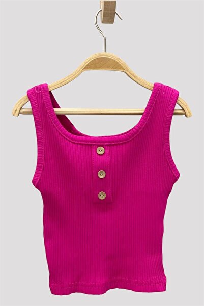 Cuties Girl's Buttoned Strap Crop 3750 Fuchsia