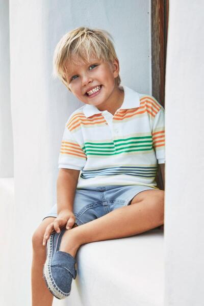 MAYORAL Boy's 3-9 Years Old Striped Short Sleeve Lakos T-Shirt 3108 White