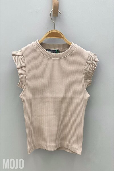 Cuties بلوزة بناتي بأكمام قصيرة مكشكشة ومفصلة 3292 لون حجري