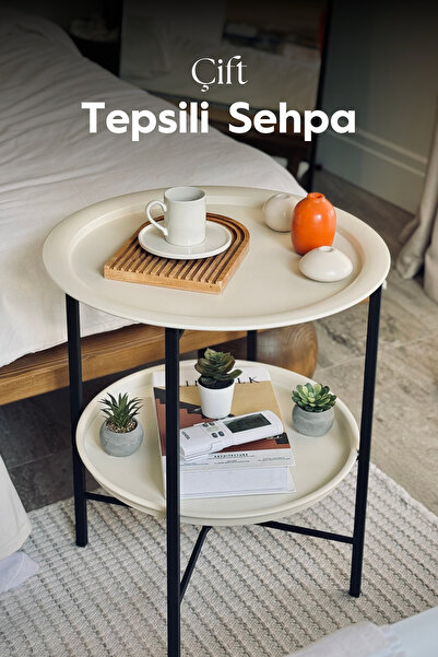 hemetalaksesuar Katlanır Çift Tepsili Sehpa