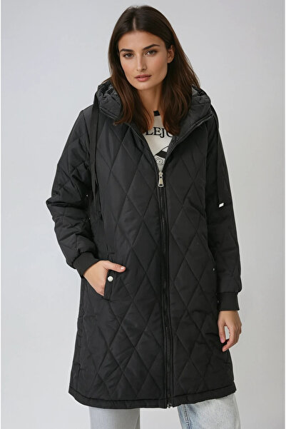 hazelin Palton lung matlasat negru pentru femei HZL22W-BD151381