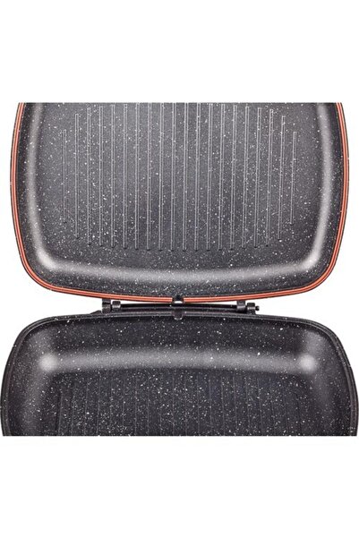 Özkent Çift Taraflı Grill Granit Balık Izgara Tavası 36 Cm Gri