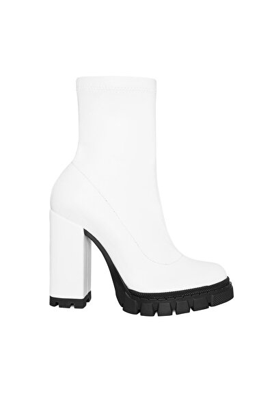 Beauty Omelette Beyaz Platform Topuklu Streç Bot
