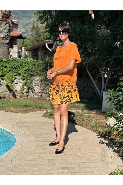 Punta Otantik NC10526 Rochie din bumbac leopard cu guler italian elastic portocaliu