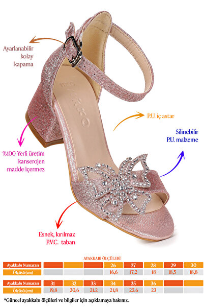 KARAMAZI Zete Sand Glitter Girls' 4 cm Heeled Sandals Evening Dress Shoes