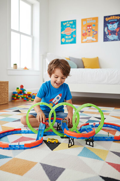 hak-iş oyuncak Glow Speed Track 74 Parça Yarış Pisti Seti – 3’lü Loop Işıklı,...