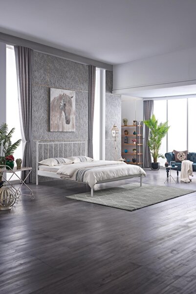 Unimet Falez-st Çift Kişilik Metal Karyola-beyaz (YÜKSEK BAŞLIKLI) (AHŞAP LATALI)