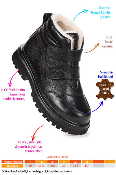 KARAMAZI Leta %100 Deri Cırtlı Erkek Çocuk Bot Ayakkabı