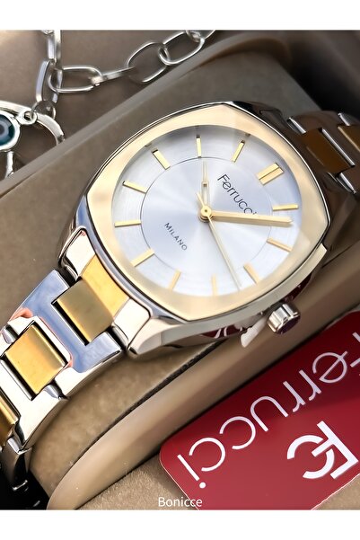 Ferrucci سوار فولاذي فضي اللون، مقاوم للماء، مضمون، علبة مربعة، سوار ساعة يد ...