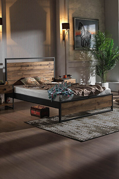 Unimet Ariane Ahşaplı Çift Kişilik Metal Karyola Siyah (AHŞAP LATALI)