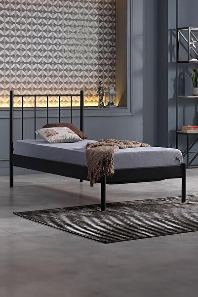 Unimet Falez-st Tek Kişilik Metal Karyola-siyah (YÜKSEK BAŞLIKLI) (AHŞAP LATALI)