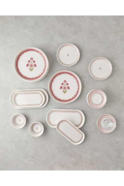 English Home Set de mic dejun din ceramică roz pentru 6 persoane - 32 buc