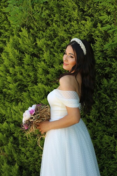 FaBe Fashion Straplez Yaka Puanlı Tül Midi Nikah Ve Dış Çekim Elbisesi