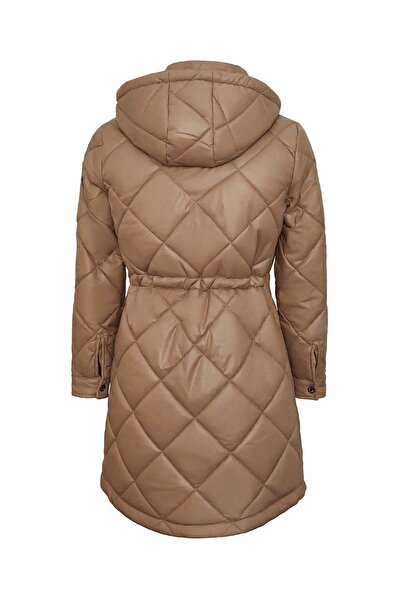 Guitar Kapüşonlu Bej Şişme Mont