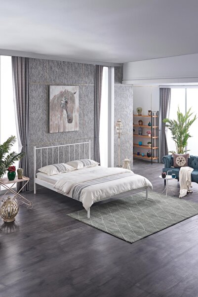 Unimet Falez-st Çift Kişilik Metal Karyola-beyaz (YÜKSEK BAŞLIKLI) (AHŞAP LATALI)