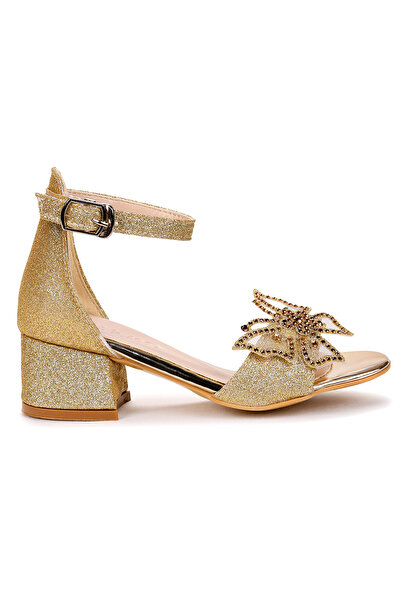 KARAMAZI Zete Kum Simli Kız Çocuk 4 Cm Topuklu Sandalet Abiye Ayakkabı