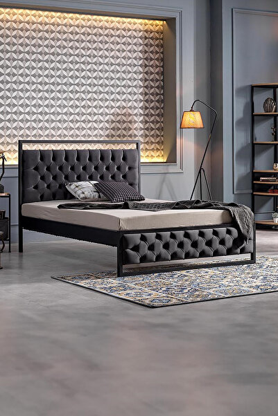 Unimet Mithra Çift Kişilik Metal Karyola Siyah (AHŞAP LATALI)