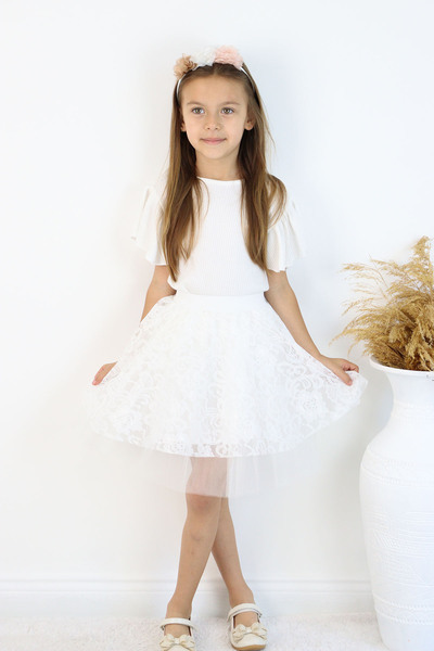 Mortex Біла дівчача мереживна спідниця 23 квітня 29 жовтня 19 травня Весілля День народження та вечірка Тюлева спідниця-пачка