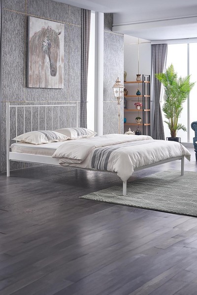 Unimet Falez-st Çift Kişilik Metal Karyola-beyaz (YÜKSEK BAŞLIKLI) (AHŞAP LATALI)