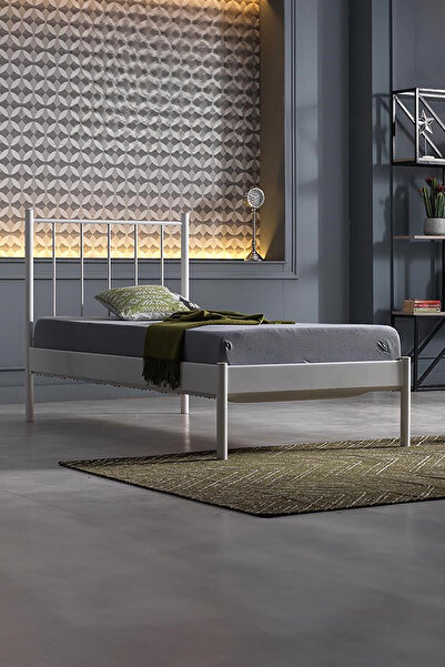 Unimet Falez-st Tek Kişilik Metal Karyola-beyaz (YÜKSEK BAŞLIKLI) (AHŞAP LATALI)