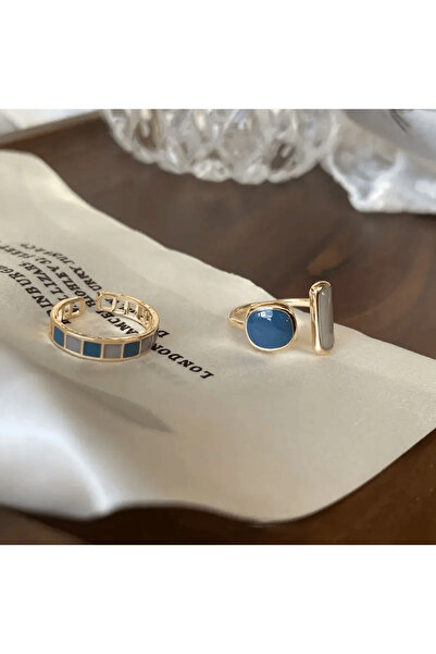 MELENY Kadın Gold Renk Yüzük Seti Tasarım Sedef Ve Yeşil Mineli 6 Parça