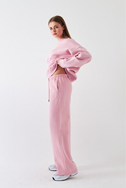 The Champ Clothing Unisex Oversize Tracksuit Set Basic Pink – Crew Neck, Wide Legs, 3 Thread Fleece