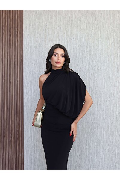 ESRAHELVACI Rochie lungă drapată cu un singur umăr