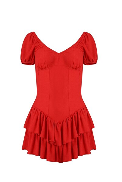 La Sarta Whitley Red Shorts SKirted Jumpsuit