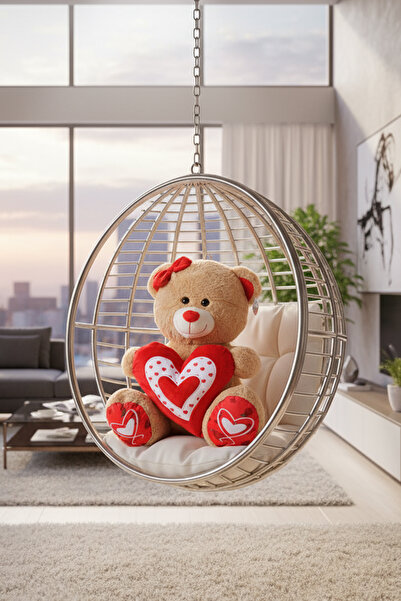 hak-iş oyuncak 55 cm Teddy Bear Plush Toy with Heart and Ribbon – Brown/Red