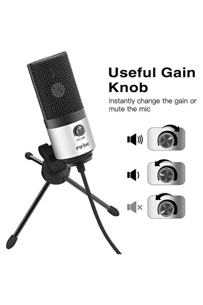 Fifine Microfon Condenser K669S, Cardioid, USB, Control Volum, PC, Podcast, Streaming