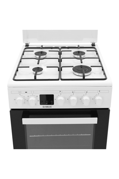 Samus Stove SM563AENS WHITE, Electric gas oven with 4 burners, 43 L, 7 functions, timer, white