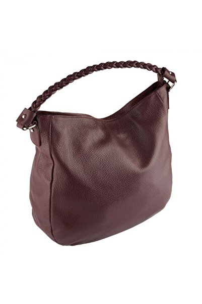 AZZURA Geanta Anastasia din piele naturala bordo cu accesorii argintii