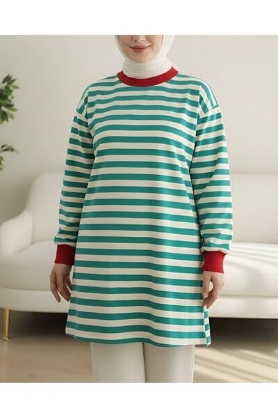 Modamorfo Πολύχρωμο ριγέ στρογγυλό λαιμό - Σμαραγδένιο