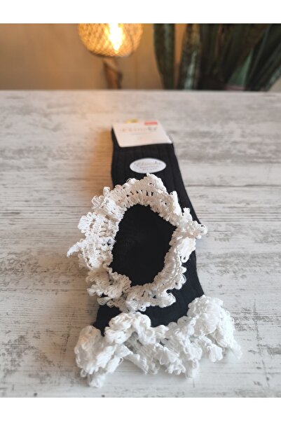 Ekinoks Girl's Knee-High Socks Cotton Ribbed Lace Scented Breathable Anti-Sweat Single Black