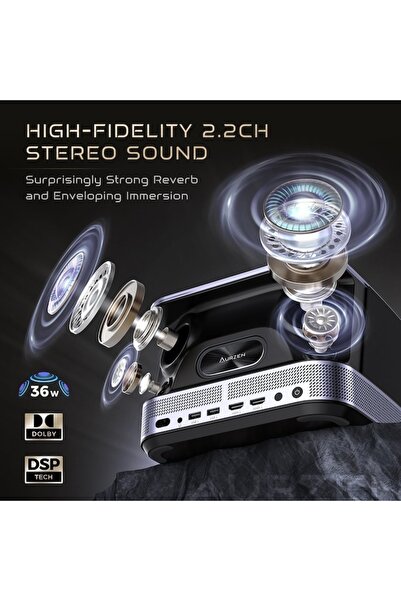 AURZEN Smart Projector BOOM 3, 500 ANSI, 1080P, 4K Support, AI Auto Focus & Keystone, HDR10, Stereo 3D