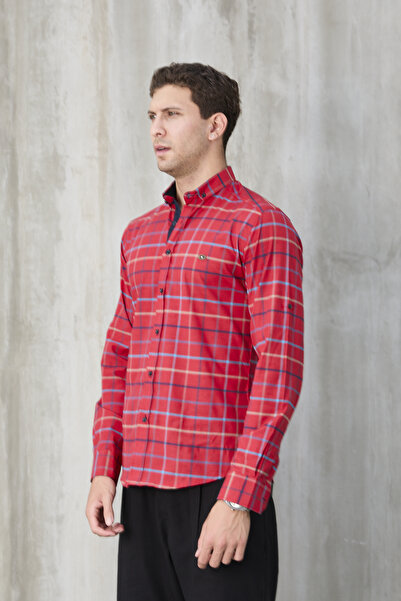 jack carisma ESNEK RAHAT GÖĞÜS GARNİLİ EKOSE APALETLİ UZUN KOLLU ERKEK GÖMLEK